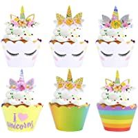 Konsait Unicornio Cupcake Topper de Tarta Magdalenas Decoración Cuerno y Orejas Doble Cara envolturas para Niños niñas…